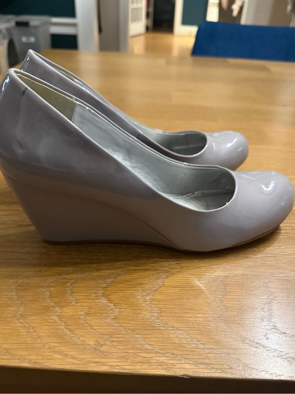 Chinese Laundry Patent Wedge Pumps in Light Gray